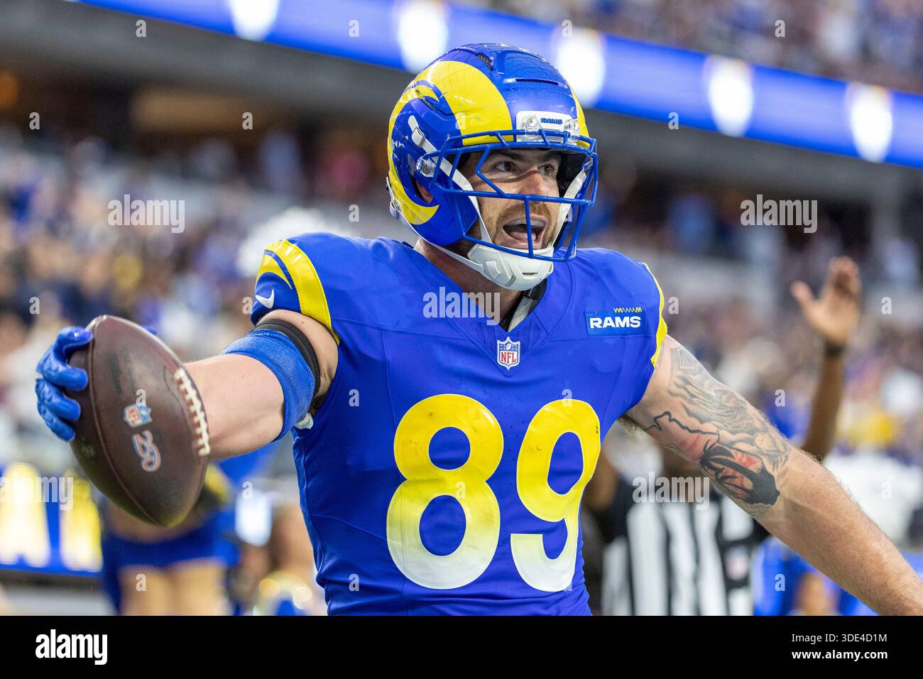 Los Angeles Rams tight end Tyler Higbee (89) celibates after scoring a  touchdown against the Arizona Cardinals during an NFL football game at SoFi  Stadium, in Inglewood, Calif. LA Rams 37:20 Arizona