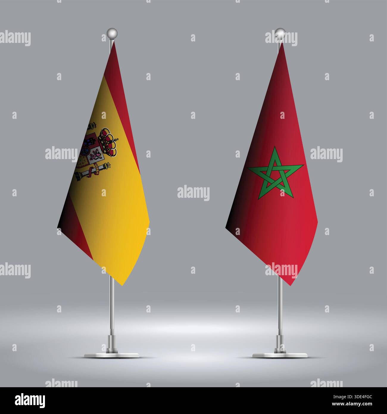 Two Standing Flags Representing Morocco vs Spain with Flags on Bodies Stock Vector