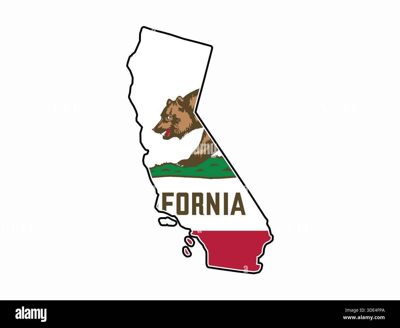 Map of State of California with Flag in Body Isolated on White ...