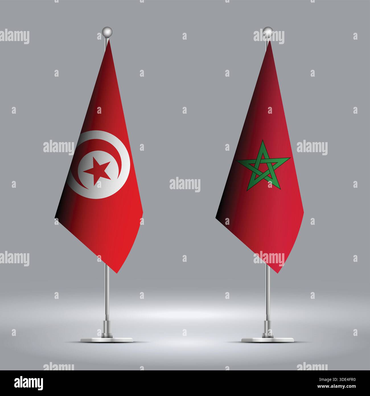 Two Standing Flags Representing Morocco vs Tunisia with Flags on Bodies Stock Vector