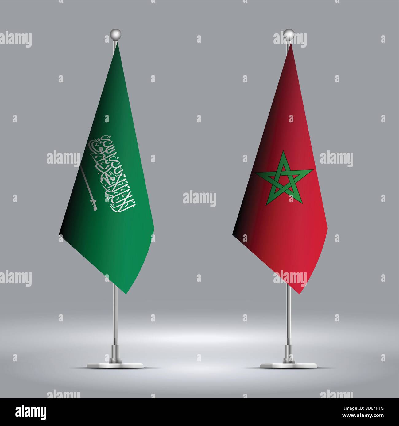 Two Standing Flags Representing Morocco vs Saudi Arabia with Flags on Bodies Stock Vector