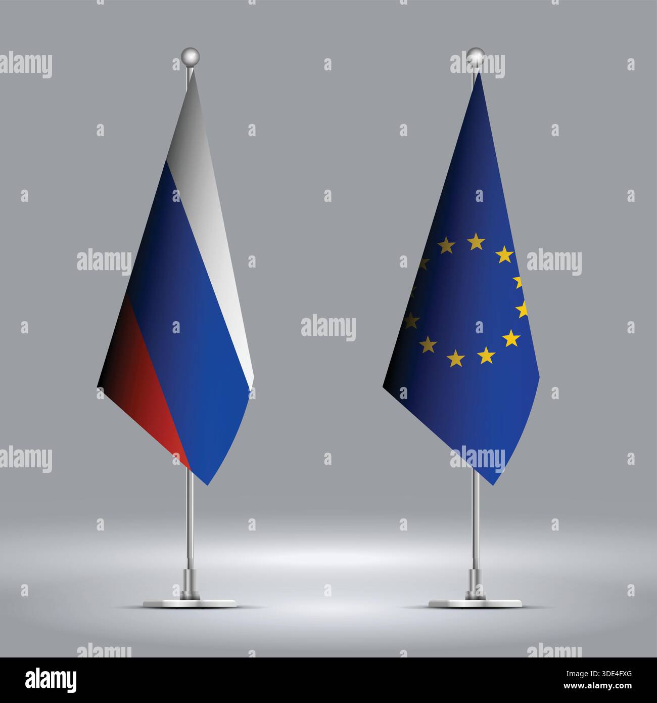 Two Standing Flags Representing EU vs Russia with Flags on Bodies Stock Vector