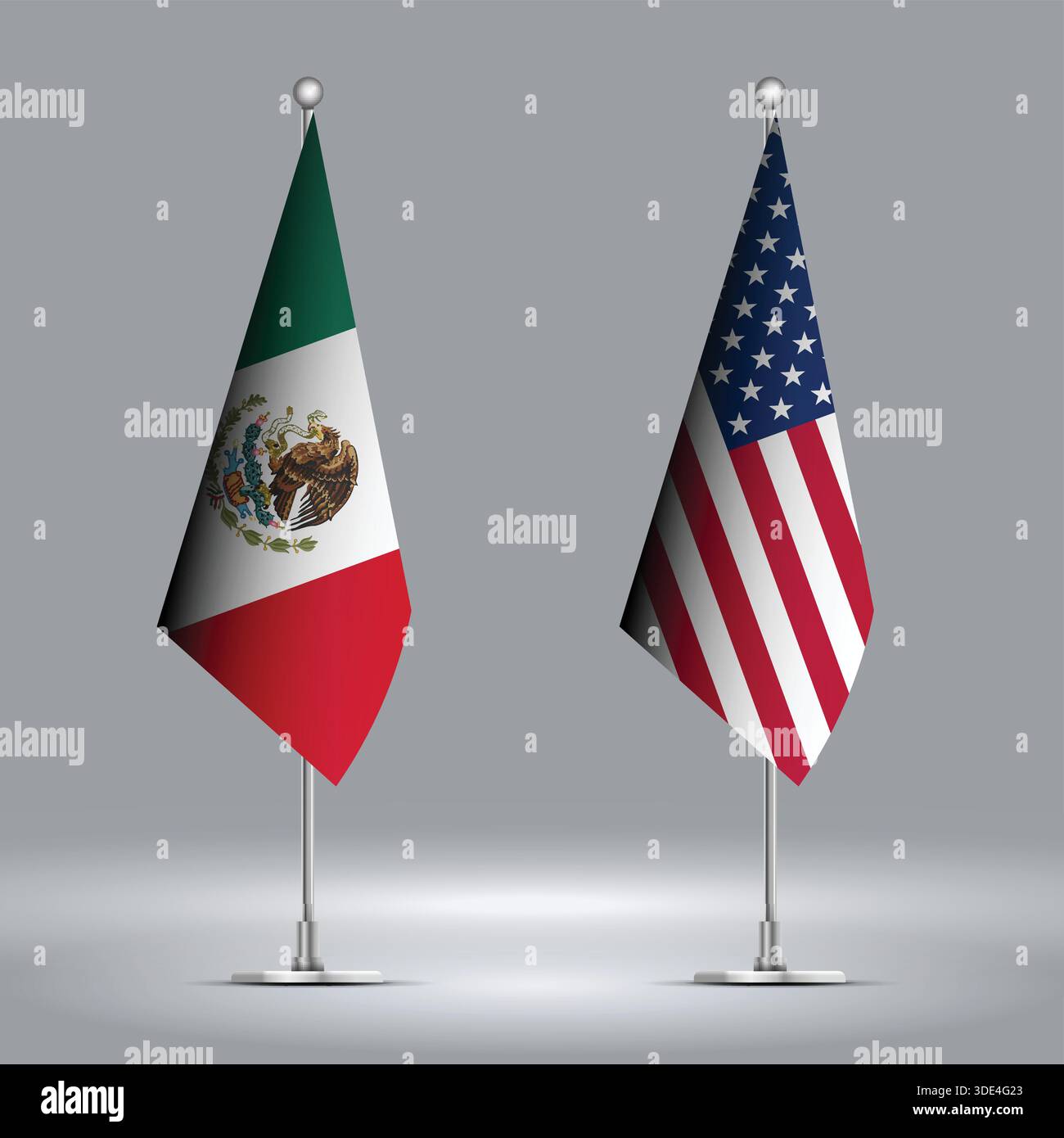 Two Standing Flags Representing USA vs Mexico with Flags on Bodies Stock Vector