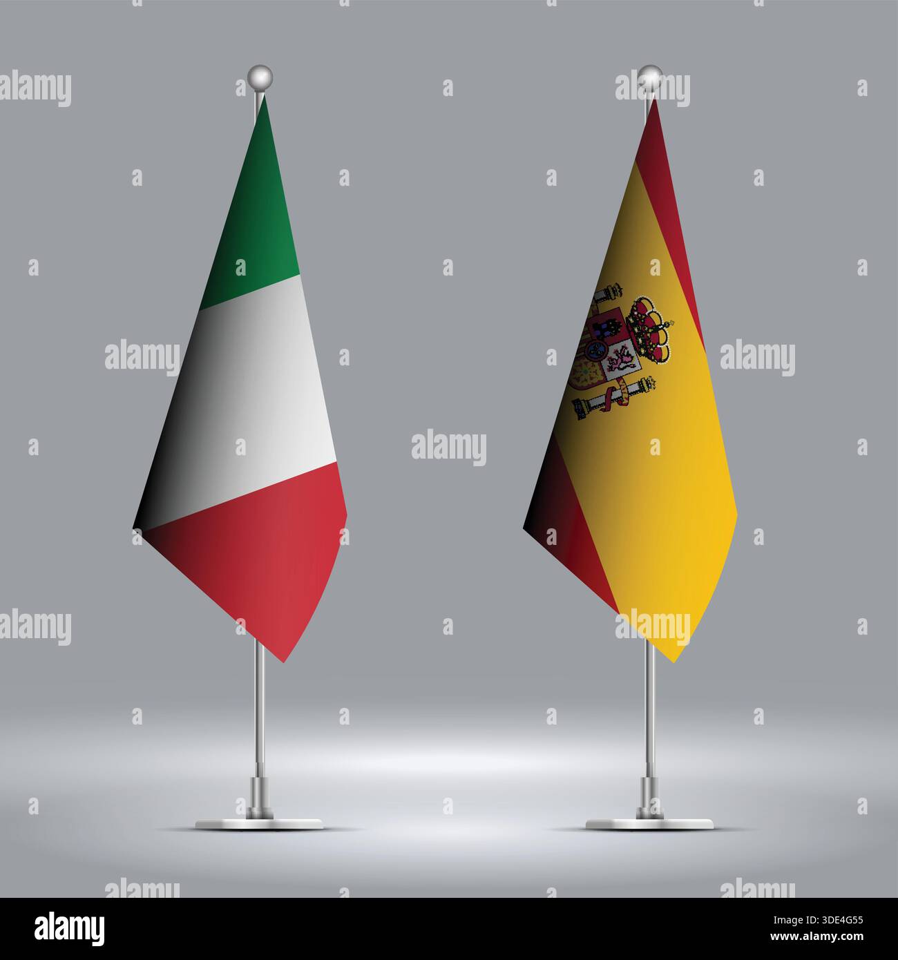 Two Standing Flags Representing Italy vs Spain with Flags on Bodies Stock Vector