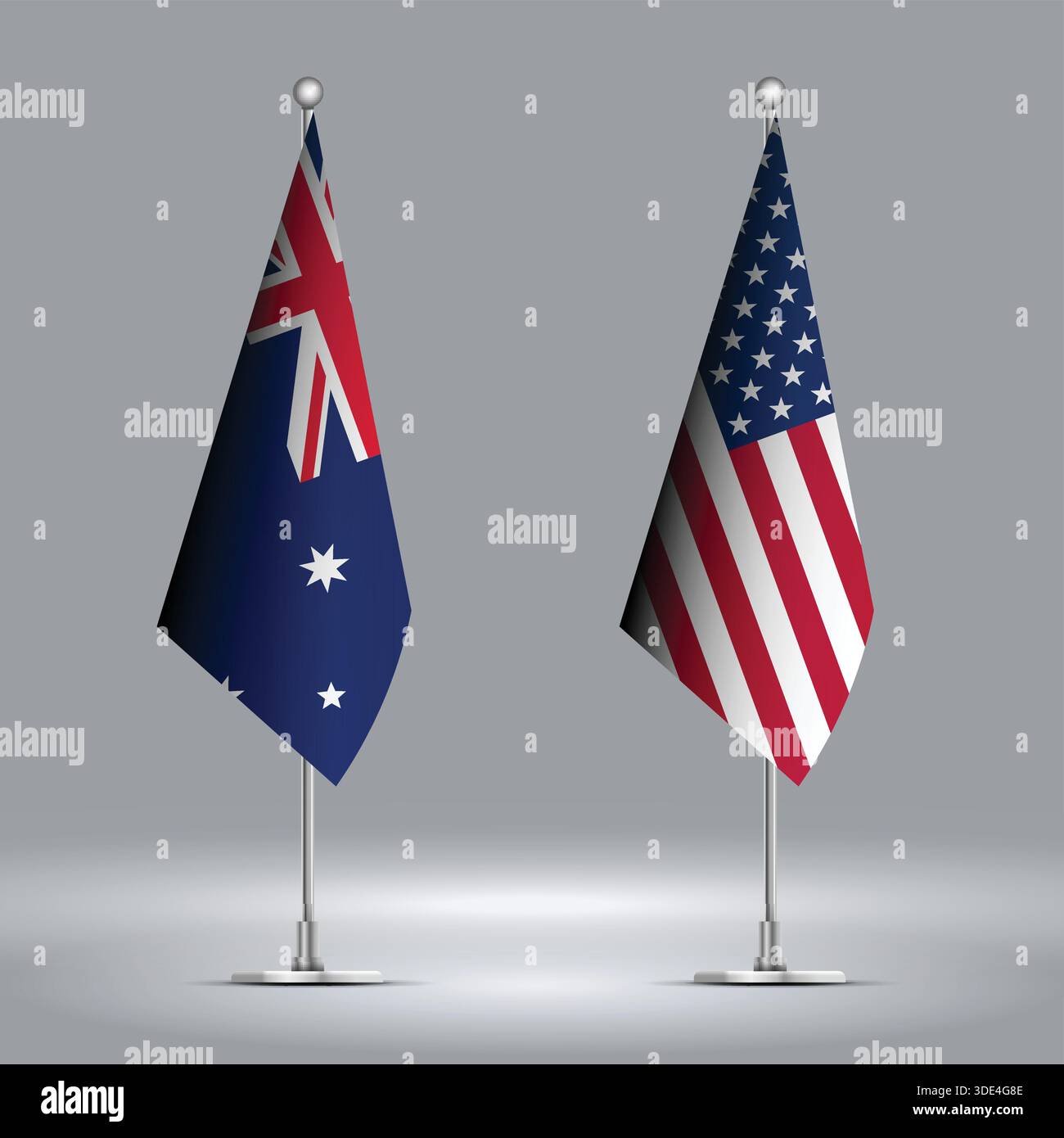 Two Standing Flags Representing USA vs Australia with Flags on Bodies Stock Vector