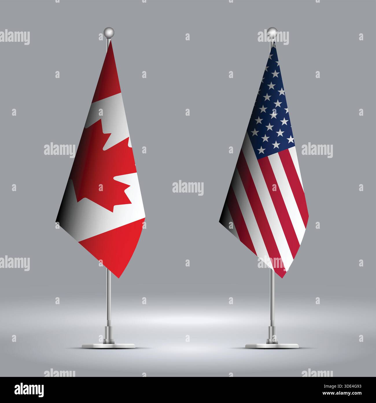Two Standing Flags Representing USA vs Canada with Flags on Bodies Stock Vector