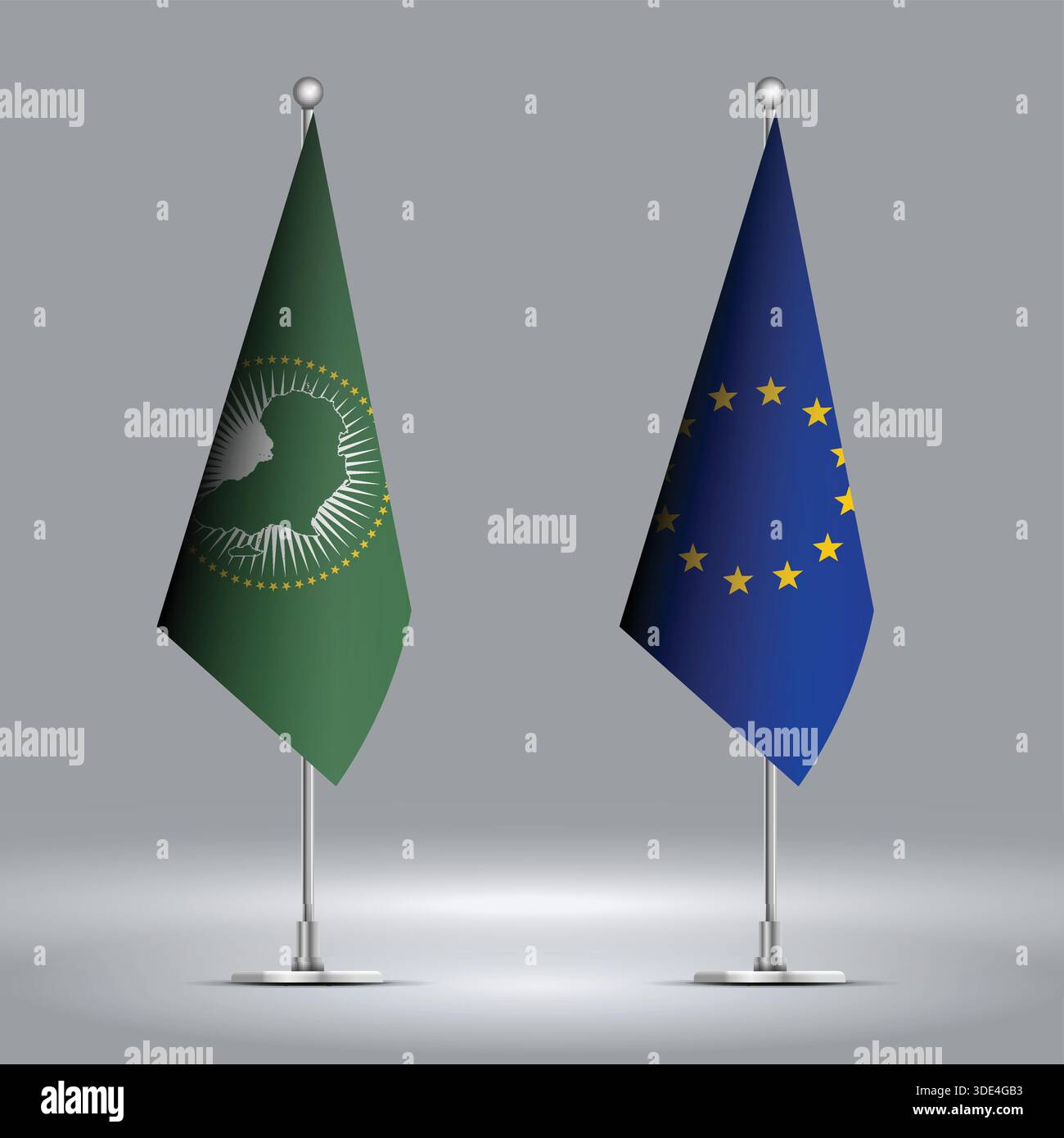 Two Standing Flags Representing EU vs AU with Flags on Bodies Stock Vector