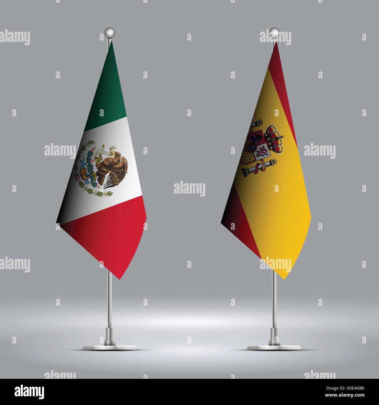 Two Standing Flags Representing Mexico vs Spain with Flags on Bodies Stock Vector