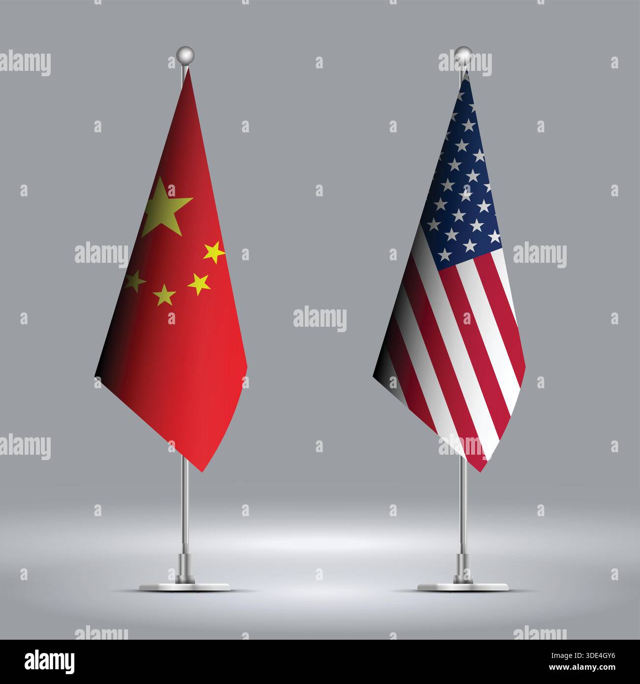 Two Standing Flags Representing USA vs China with Flags on Bodies Stock Vector