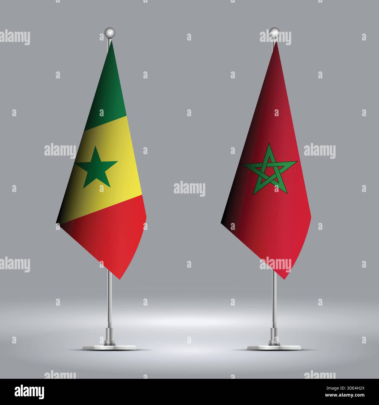 Two Standing Flags Representing Morocco vs Senegal with Flags on Bodies Stock Vector