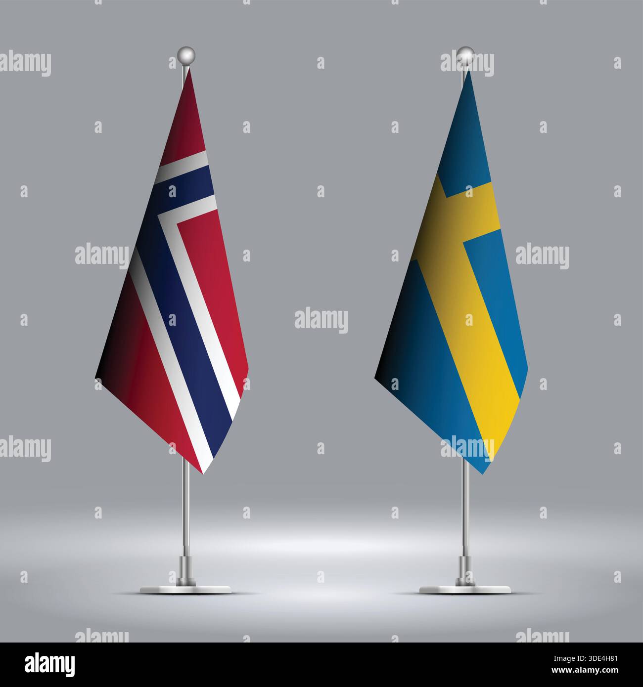 Two Standing Flags Representing Norway vs Sweden with Flags on Bodies Stock Vector