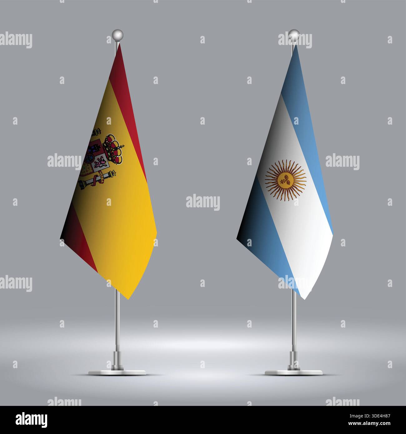 Two Standing Flags Representing Spain vs Argentine with Flags on Bodies Stock Vector