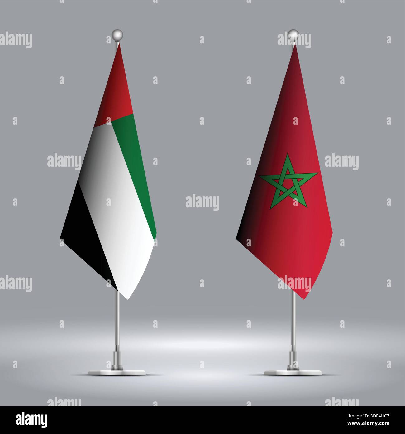 Two Standing Flags Representing Morocco vs UAE with Flags on Bodies Stock Vector