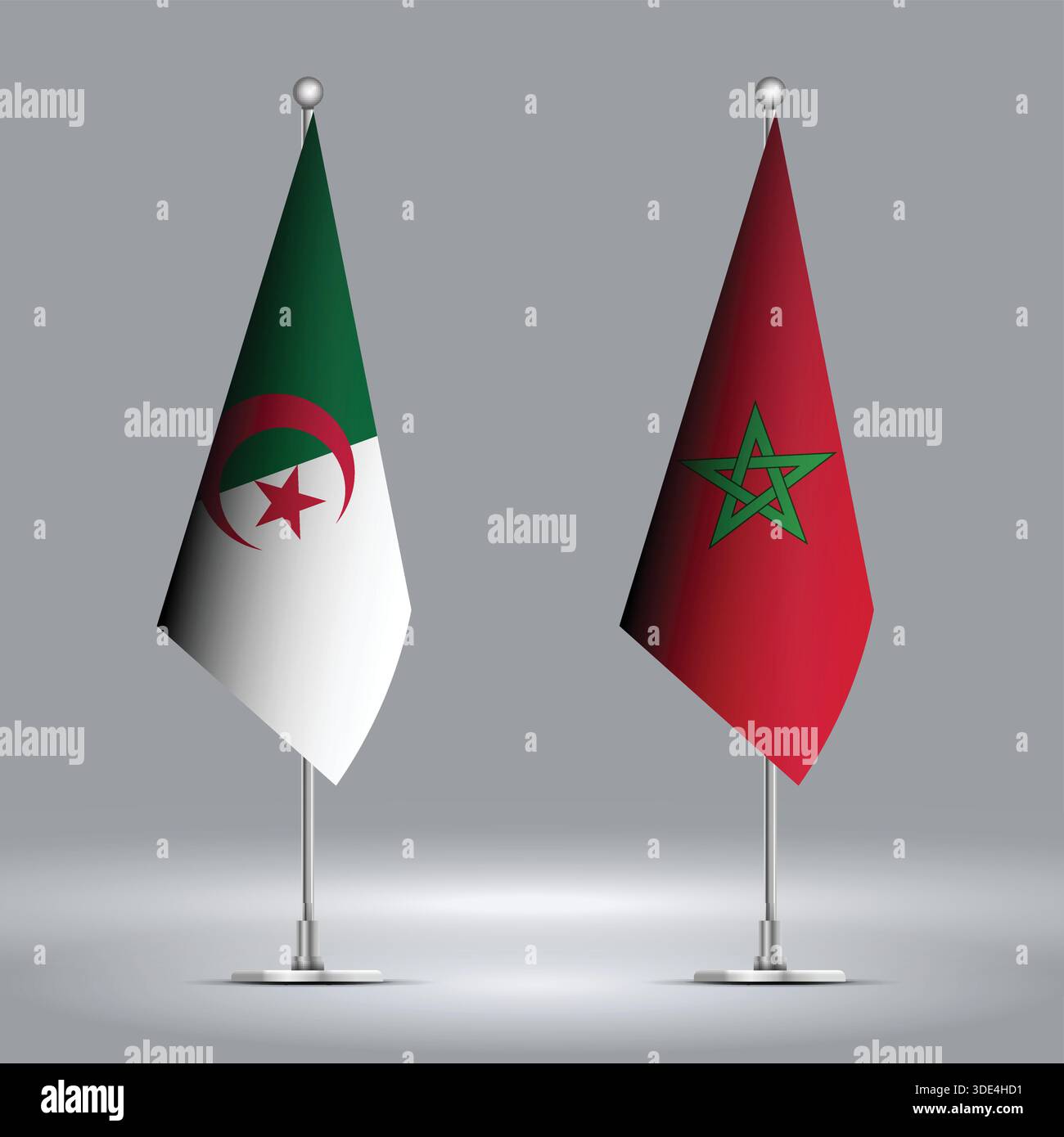 Two Standing Flags Representing Morocco vs Algeria with Flags on Bodies Stock Vector
