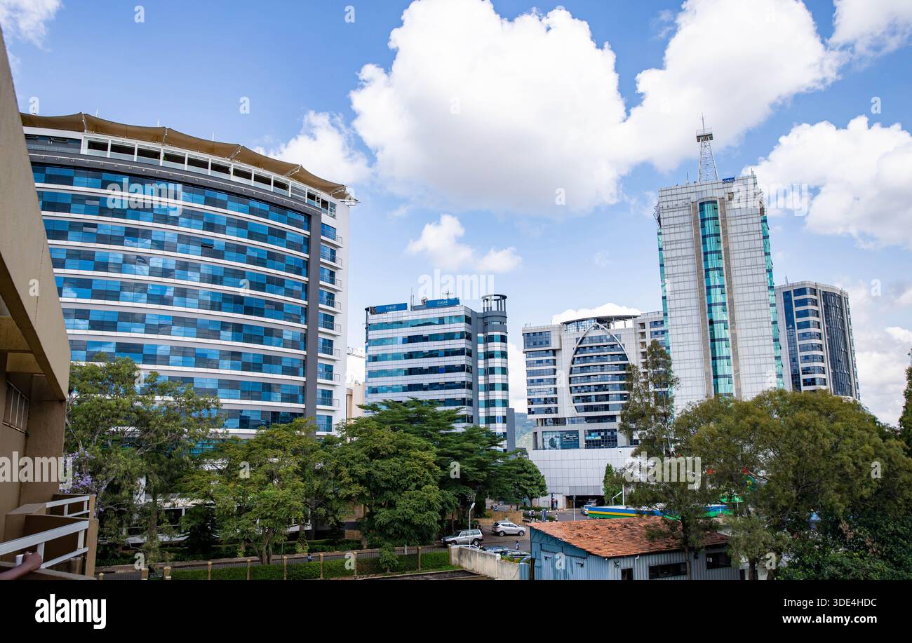 Rwanda, Kigali. Kigali City's centre covered with greener trees around ...
