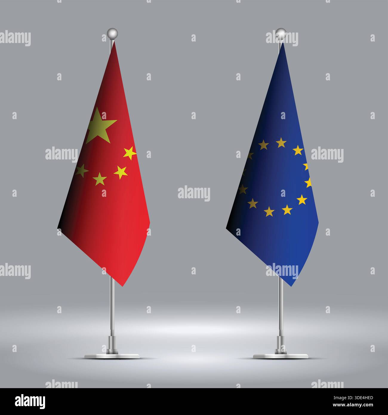 Two Standing Flags Representing EU vs CHINA with Flags on Bodies Stock Vector