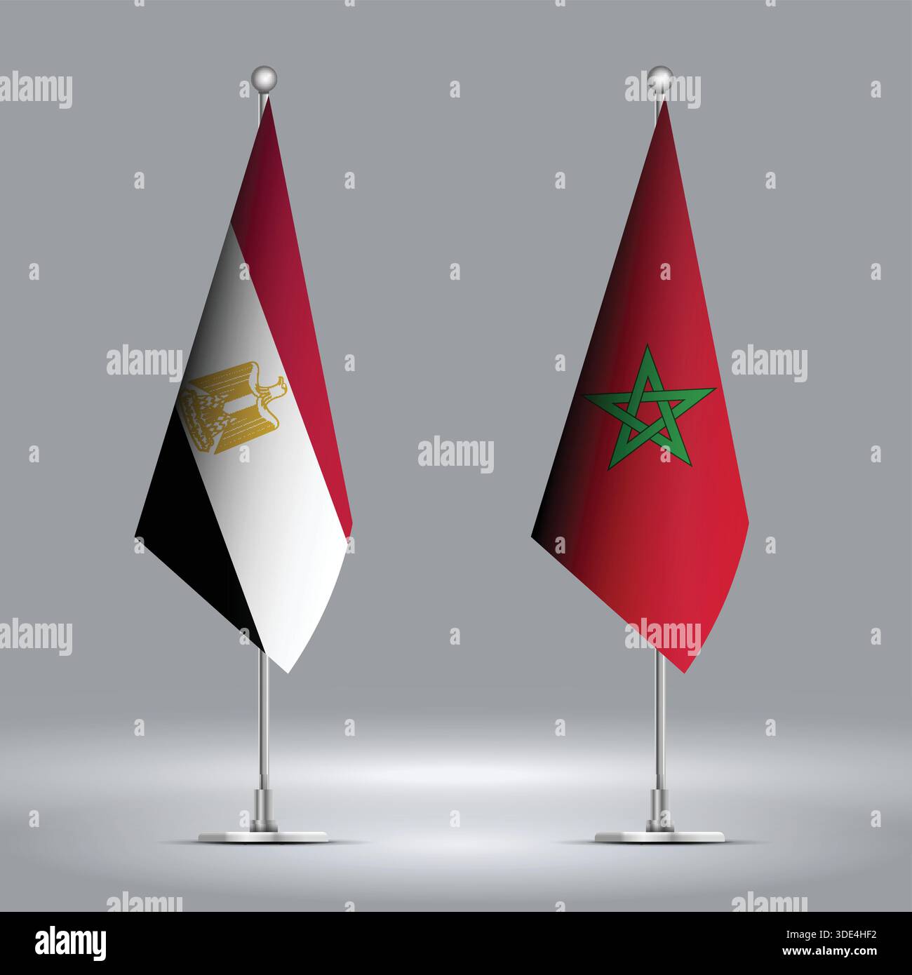 Two Standing Flags Representing Morocco vs Egypt with Flags on Bodies Stock Vector