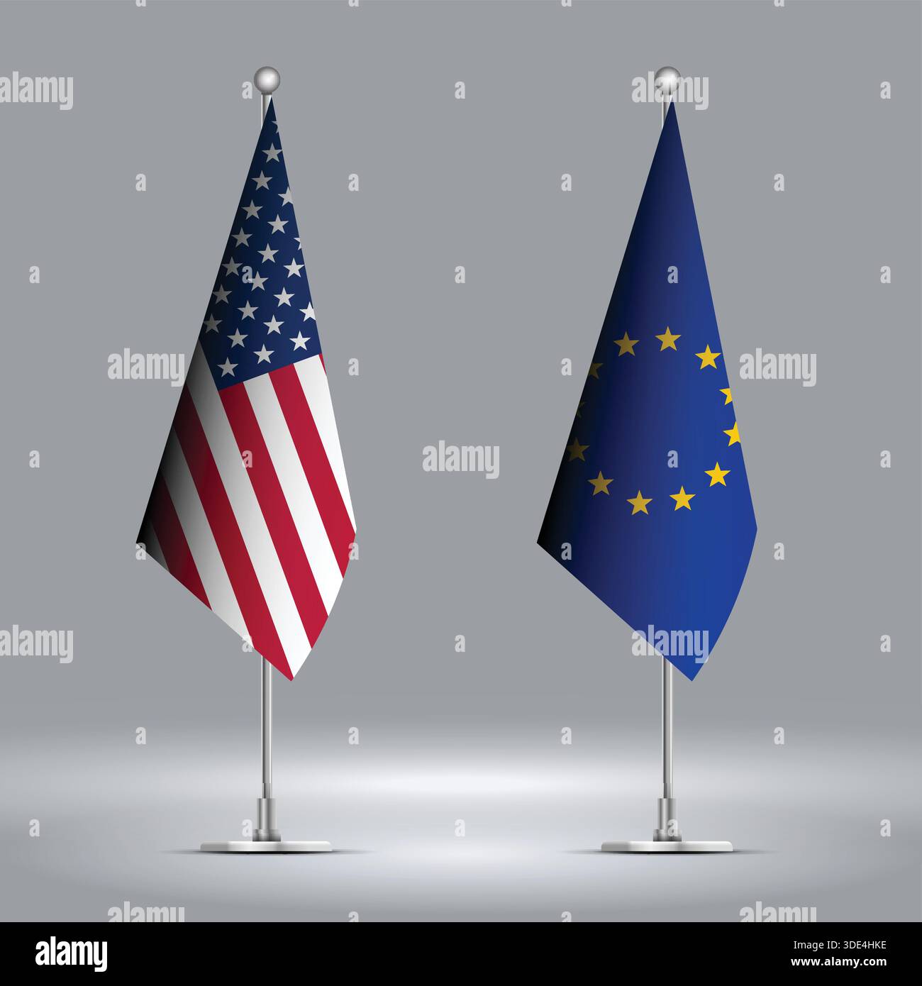 Two Standing Flags Representing EU vs USA with Flags on Bodies Stock Vector