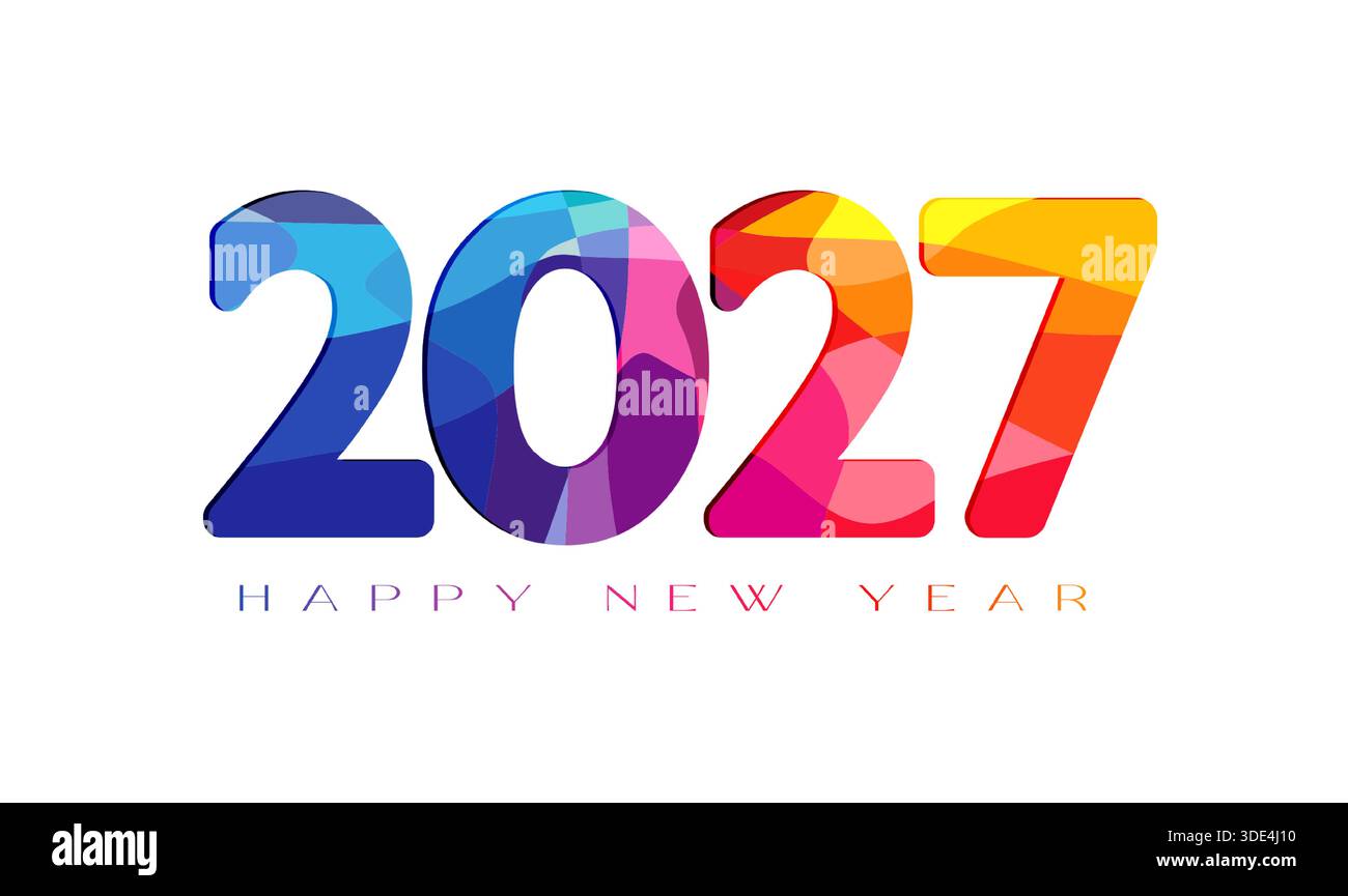 Happy New Year 2027 greeting card design in 3D paper cut style. White ...