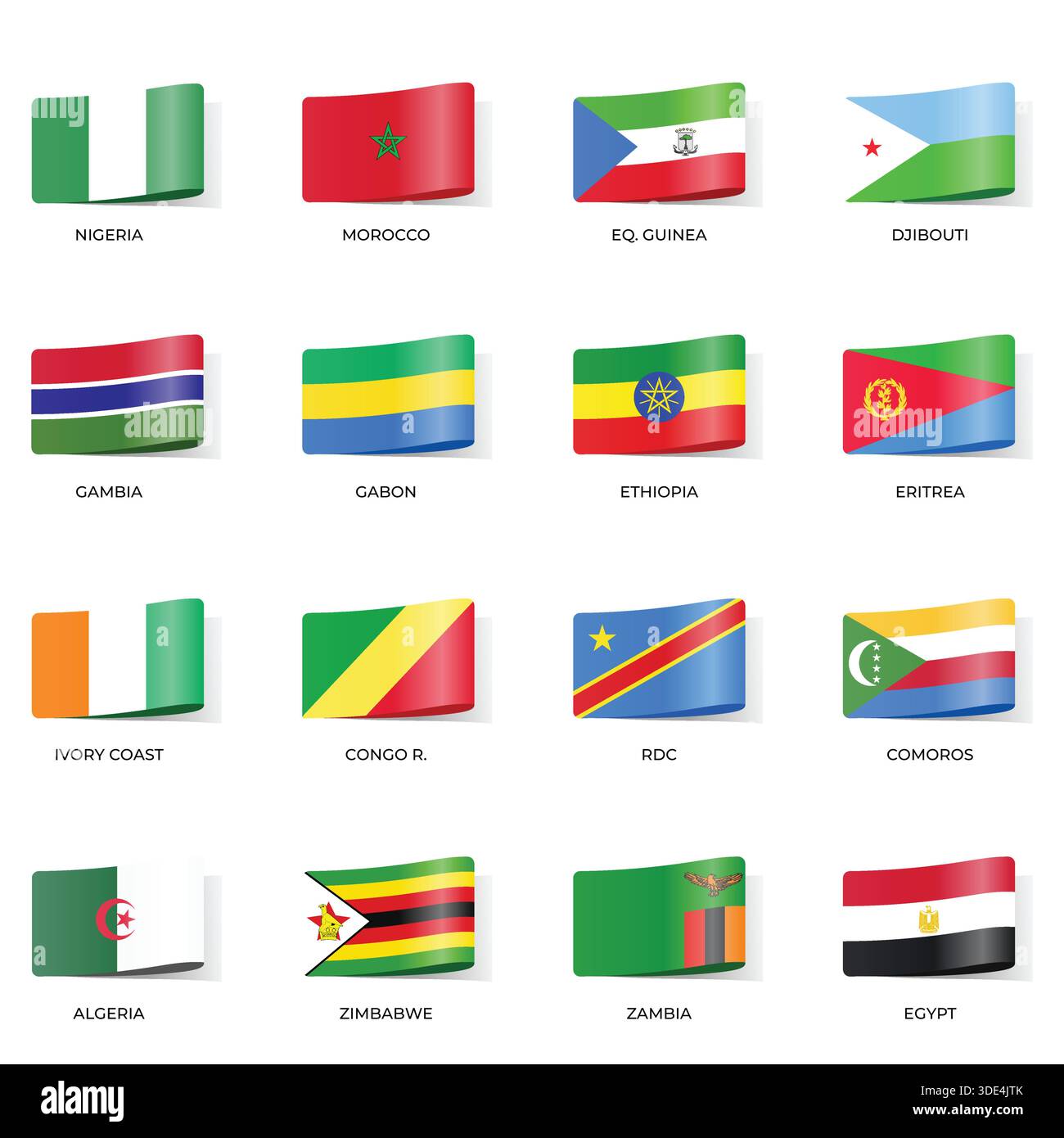 Set of Variant Wavy Flags Isolated on Dark Background Stock Vector