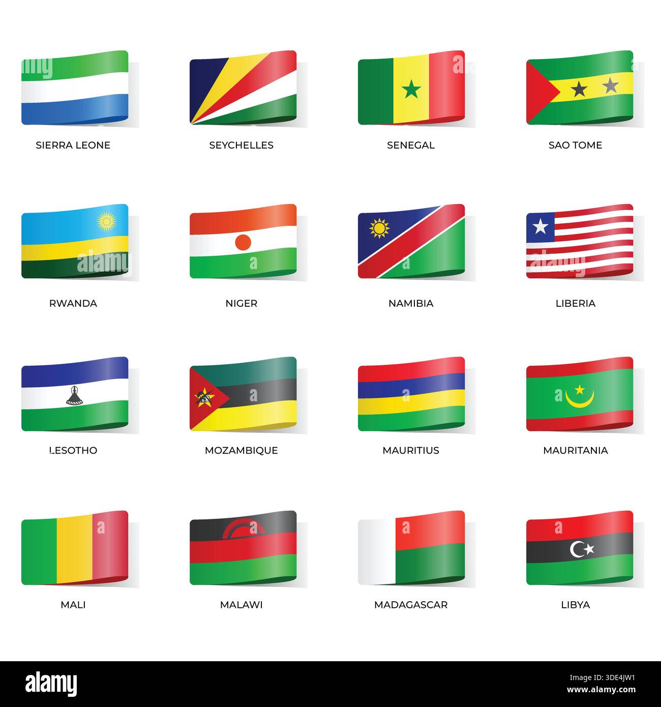 Set of Variant Wavy Flags Isolated on Dark Background Stock Vector