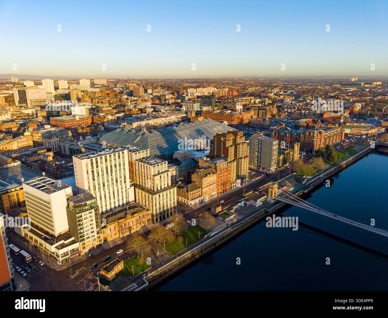 Aerial view of Glasgow city centre skyline on River Clyde, Scotland ,Uk Stock Photo
