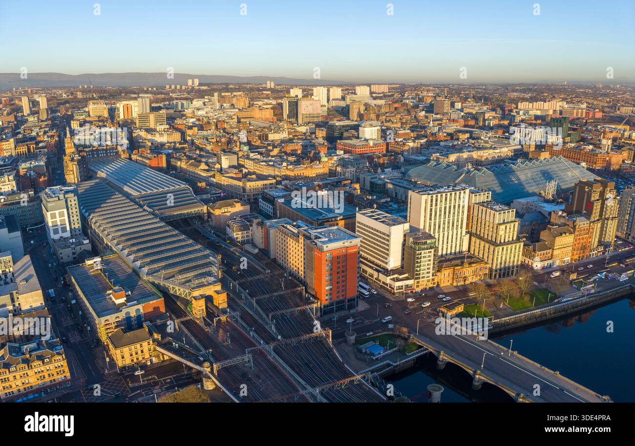 Aerial view of Glasgow city centre  skyline and Glasgow Central Station, Glasgow,  Scotland ,Uk Stock Photo