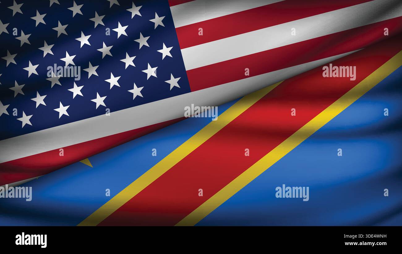 High Quality background with Two Flags of  USA and RDC Stock Vector
