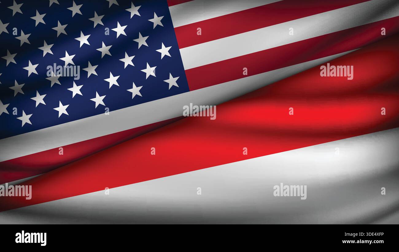 High Quality background with Two Flags of  USA and Indonesia Stock Vector
