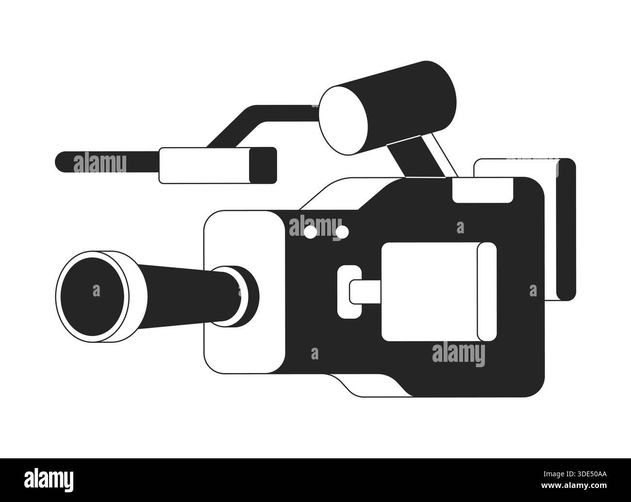 Professional video camera with microphone 2D line object Stock Vector