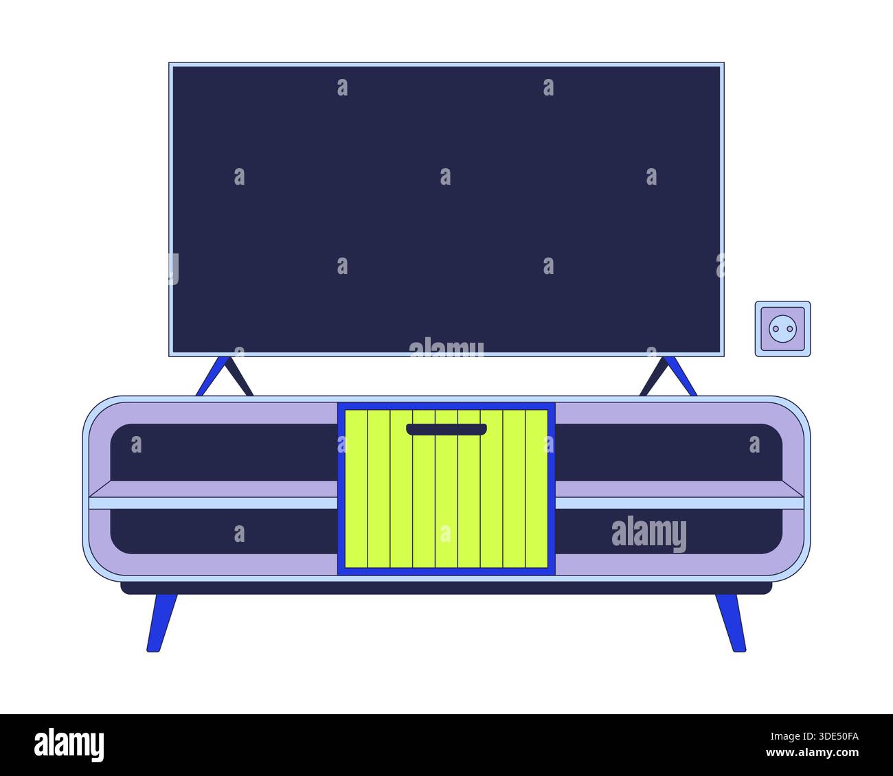 Modern television placed on stylish media console table 2D cartoon object Stock Vector