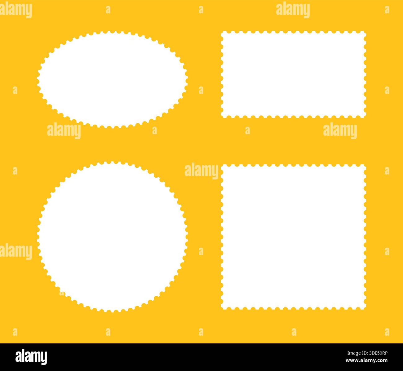 Postage white stamp template frames. Empty borders, backdrops for postcard, letter. Blank circle, rectangular vintage stamps icon set. Tag, label Stock Vector