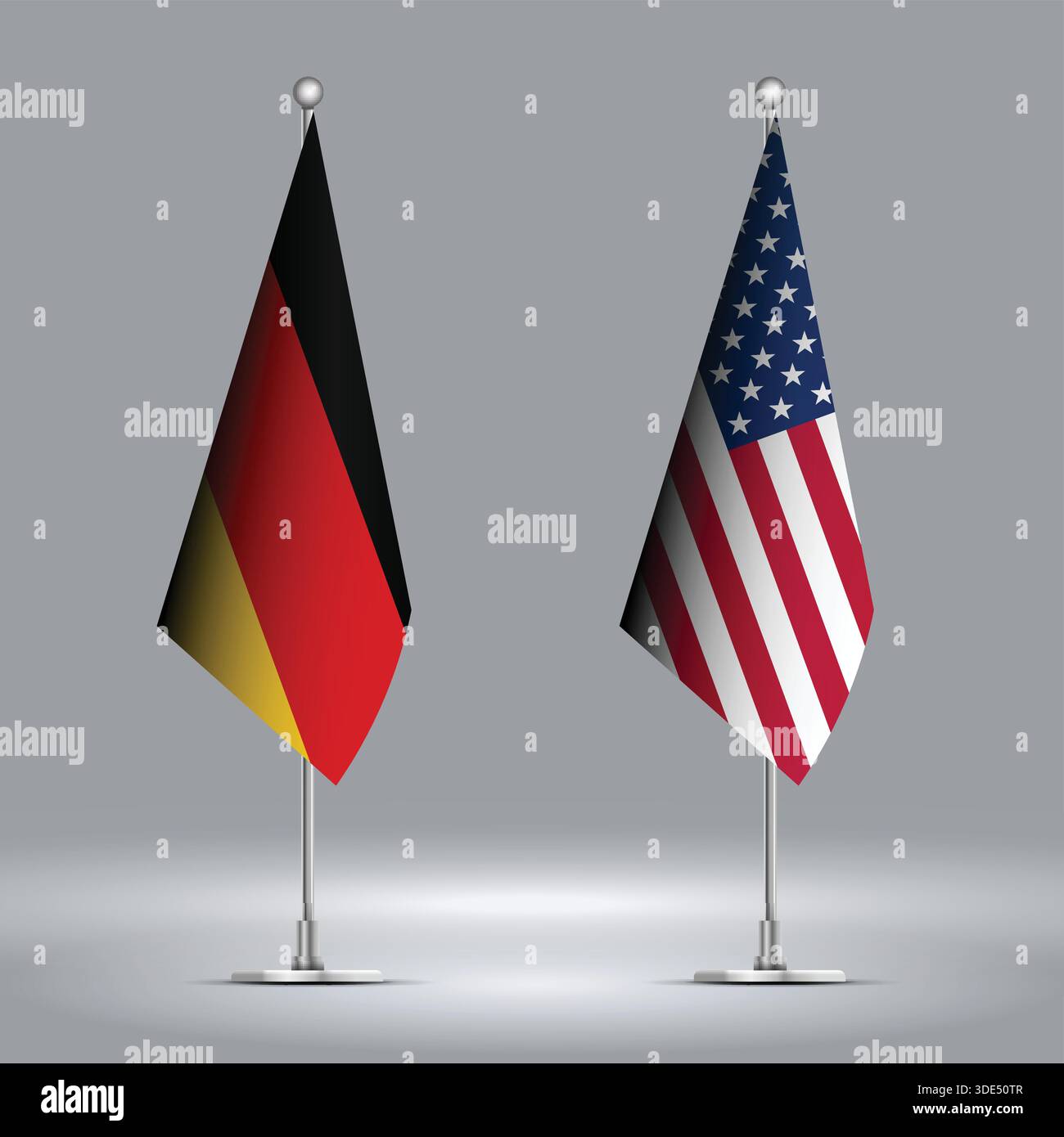 Two Standing Flags Representing USA vs Germany with Flags on Bodies Stock Vector