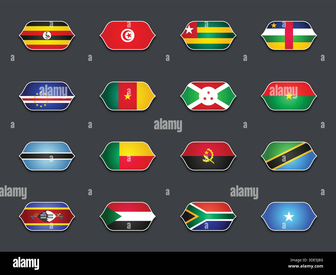 Set of Various Shaped Flags Isolated on Dark Background Stock Vector
