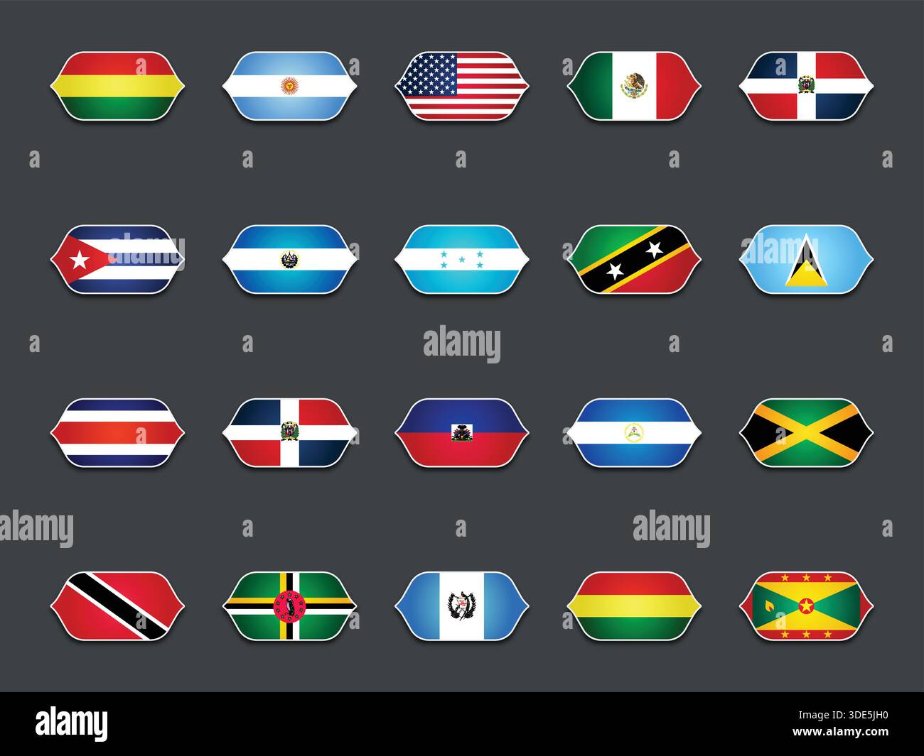 Set of Various Shaped Flags Isolated on Dark Background Stock Vector