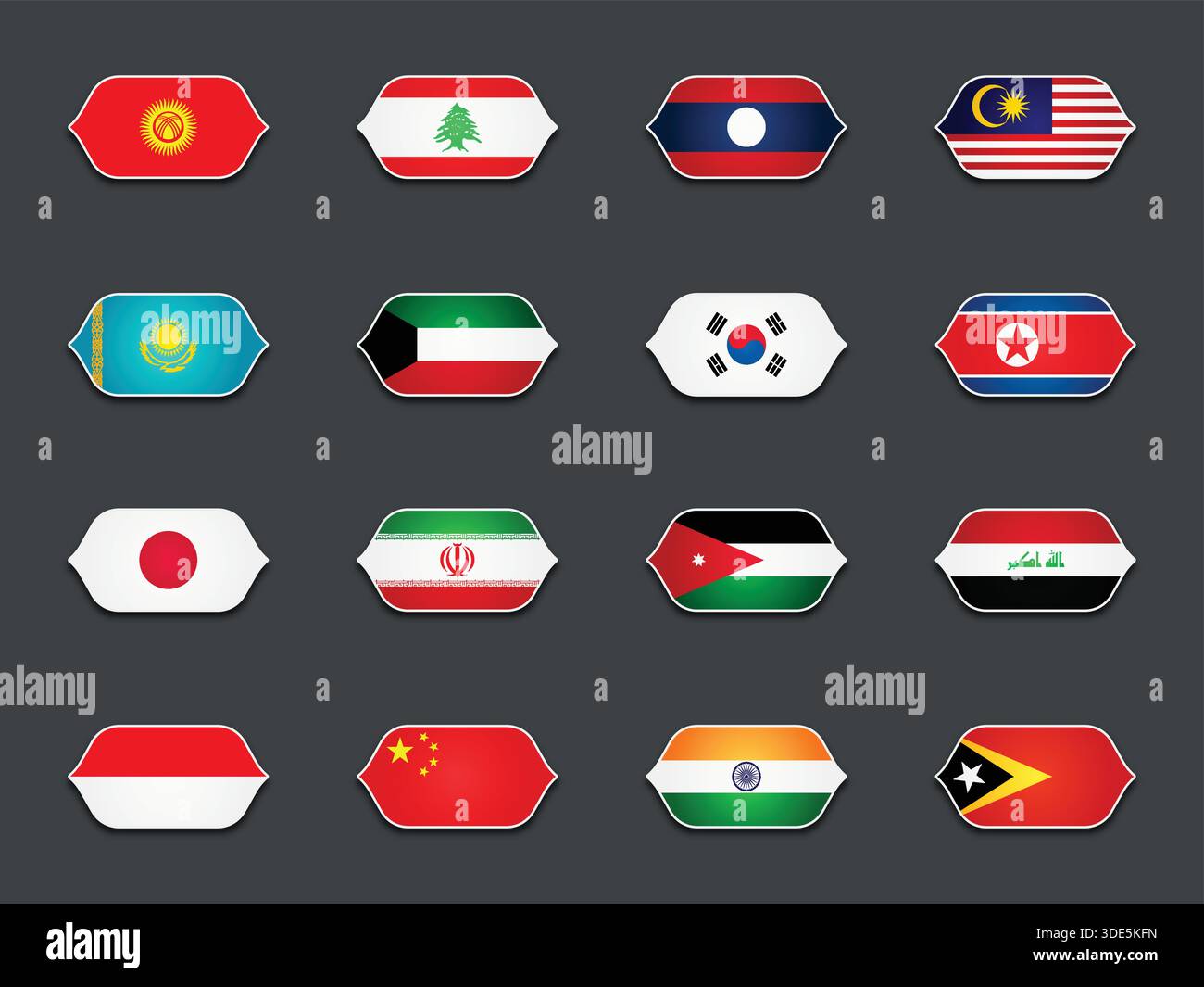 Set of Various Shaped Flags Isolated on Dark Background Stock Vector
