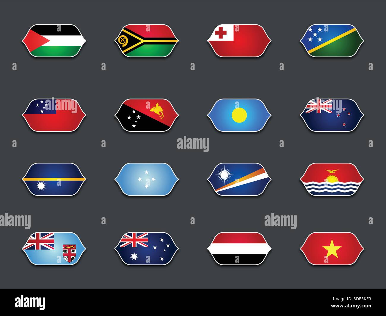 Set of Various Shaped Flags Isolated on Dark Background Stock Vector