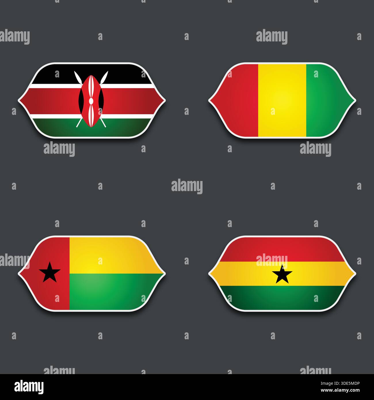 Set of Various Shaped Flags Isolated on Dark Background Stock Vector