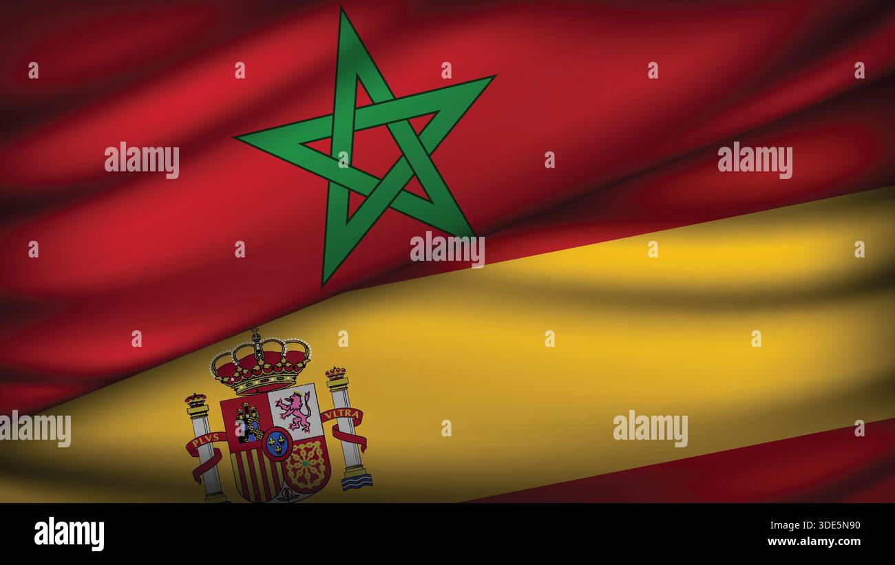 High Quality background with Two Flags of Morocco and Spain Stock Vector