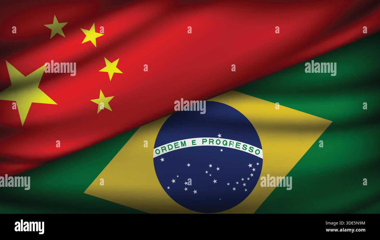High Quality background with Two Flags of Brazil and China Stock Vector