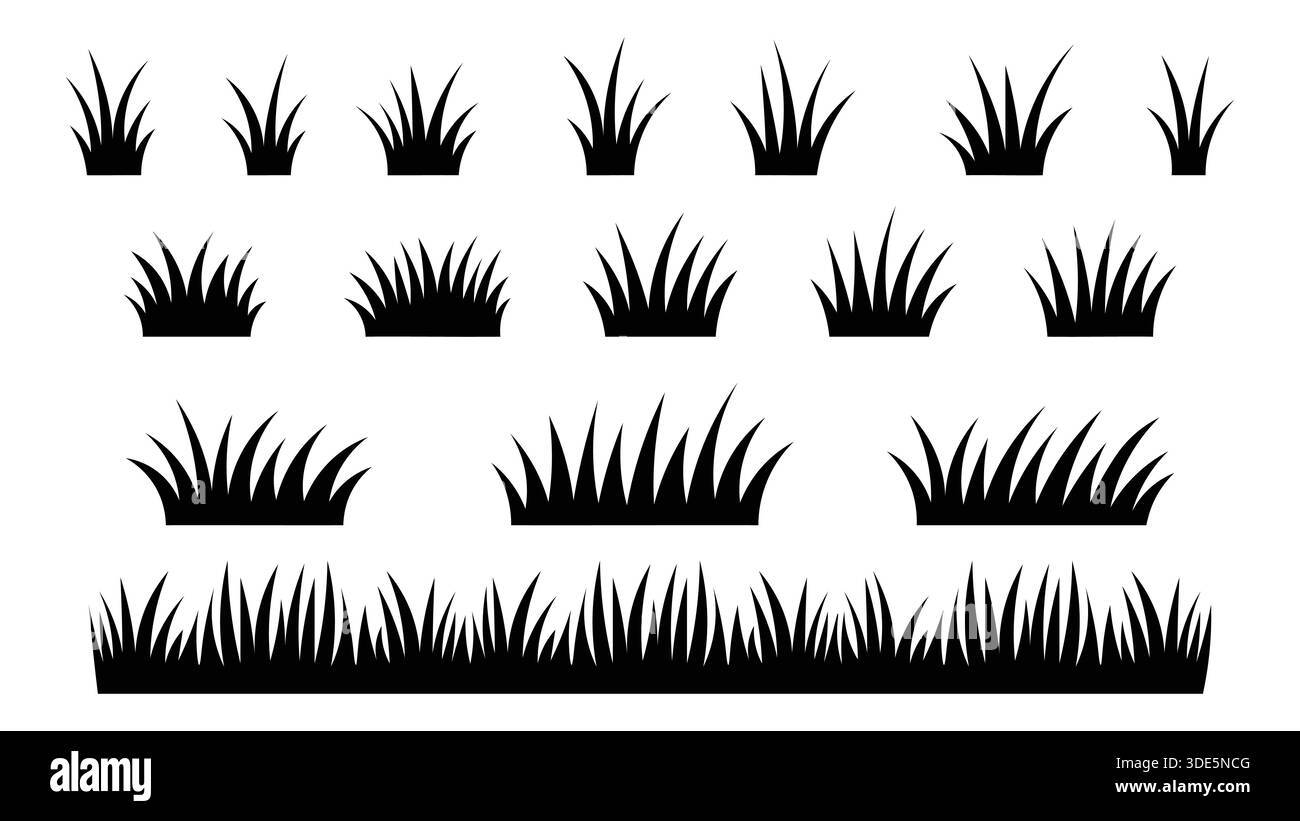 Silhouette Set Grasses Isolated on White Background Stock Vector