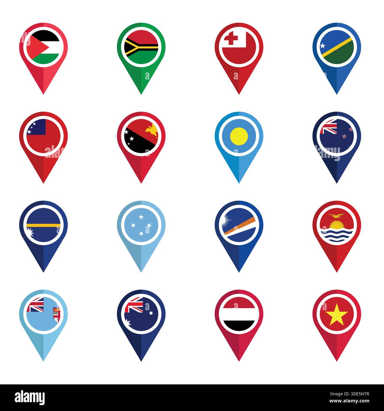 Set of Various Flags with Location Icons Stock Vector