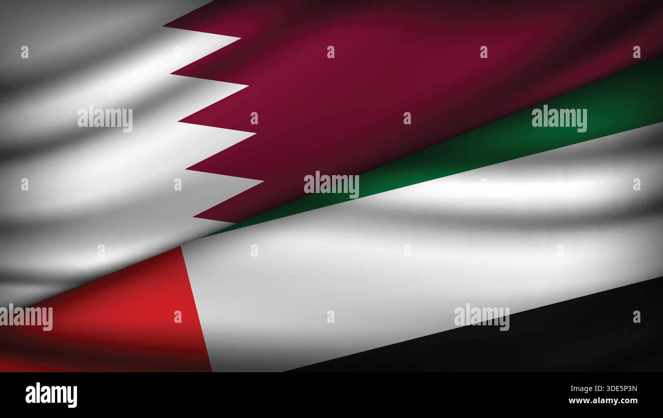 High Quality background with Two Flags of UAE and Qatar Stock Vector