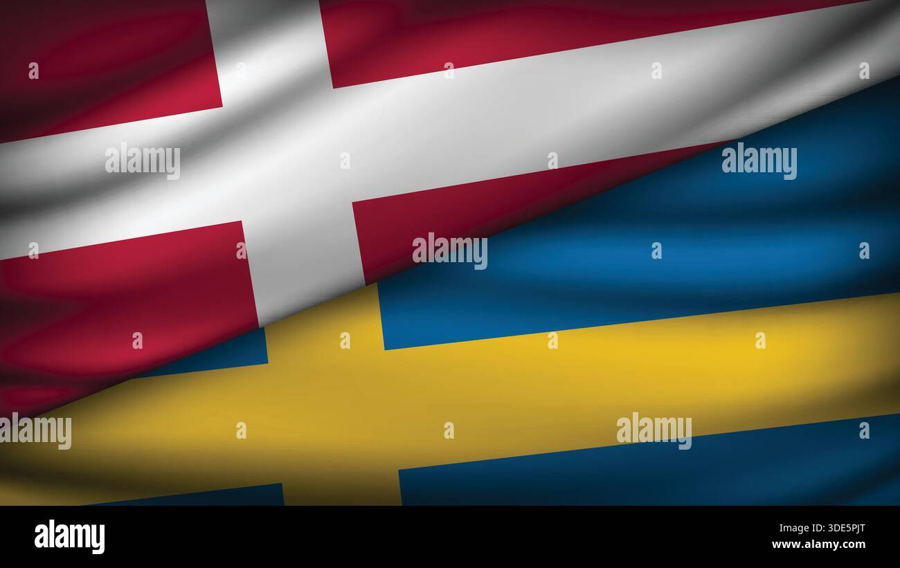 High Quality background with Two Flags of Denmark and Sweden Stock Vector