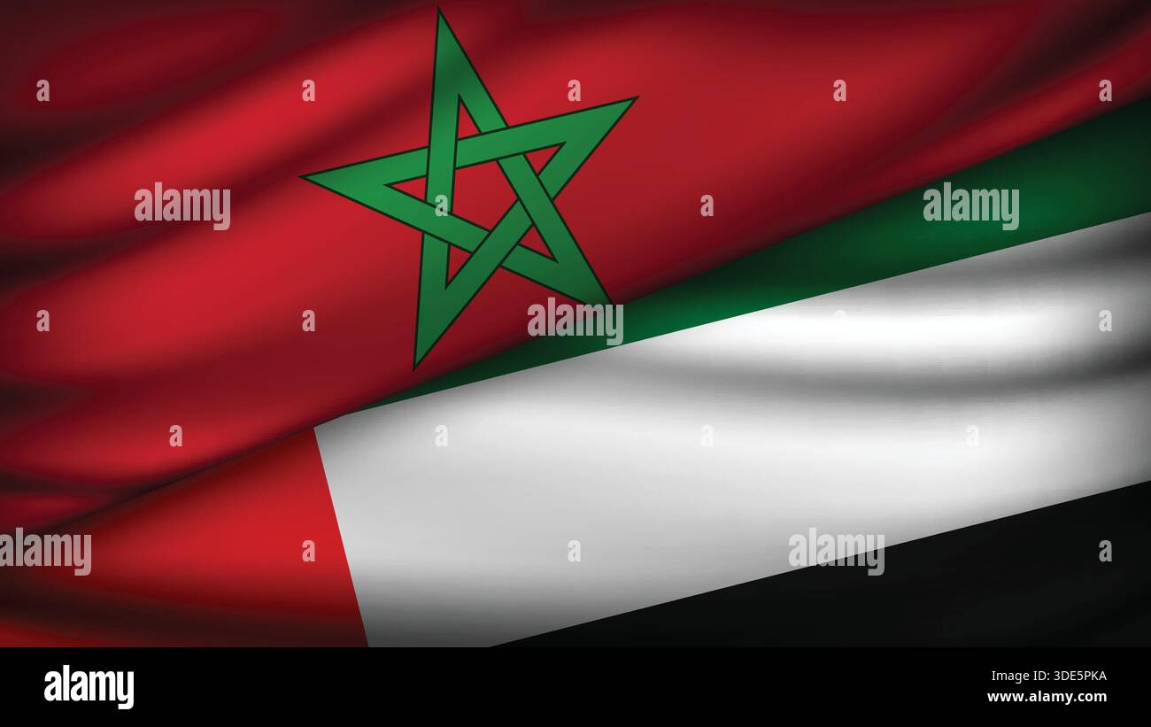 High Quality background with Two Flags of Morocco and UAE Stock Vector