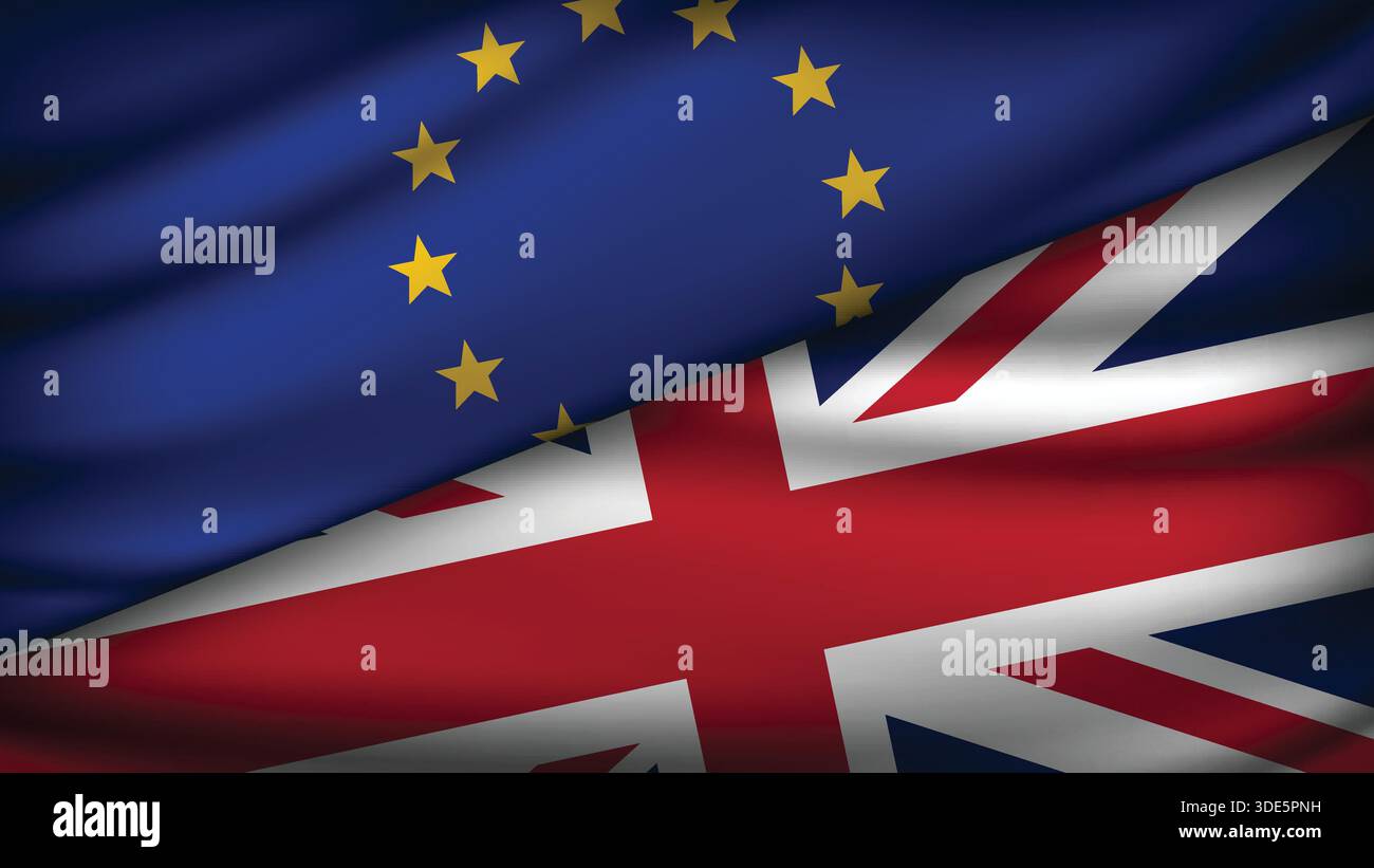 High Quality background with Two Flags of EU and UK Stock Vector