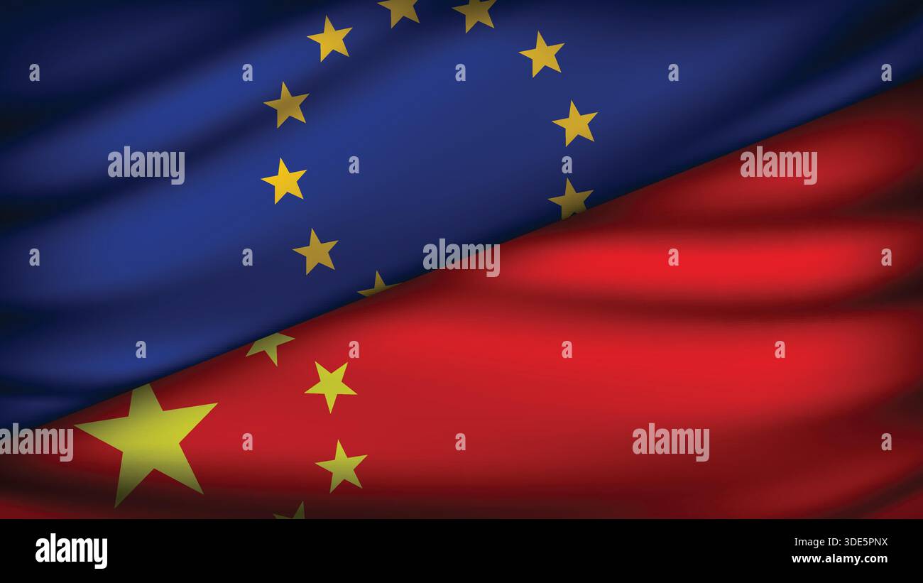High Quality background with Two Flags of EU and CHINA Stock Vector