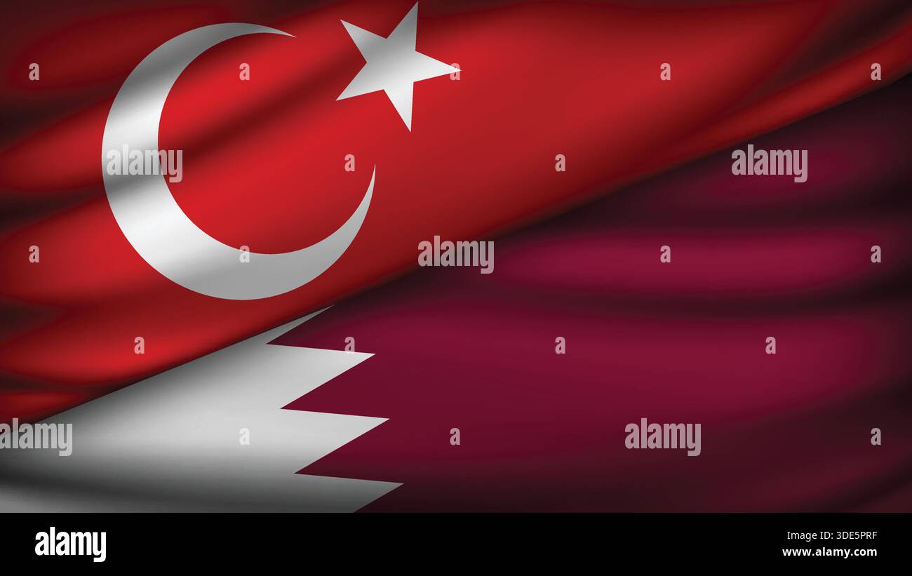 High Quality background with Two Flags of Turkey and Qatar Stock Vector