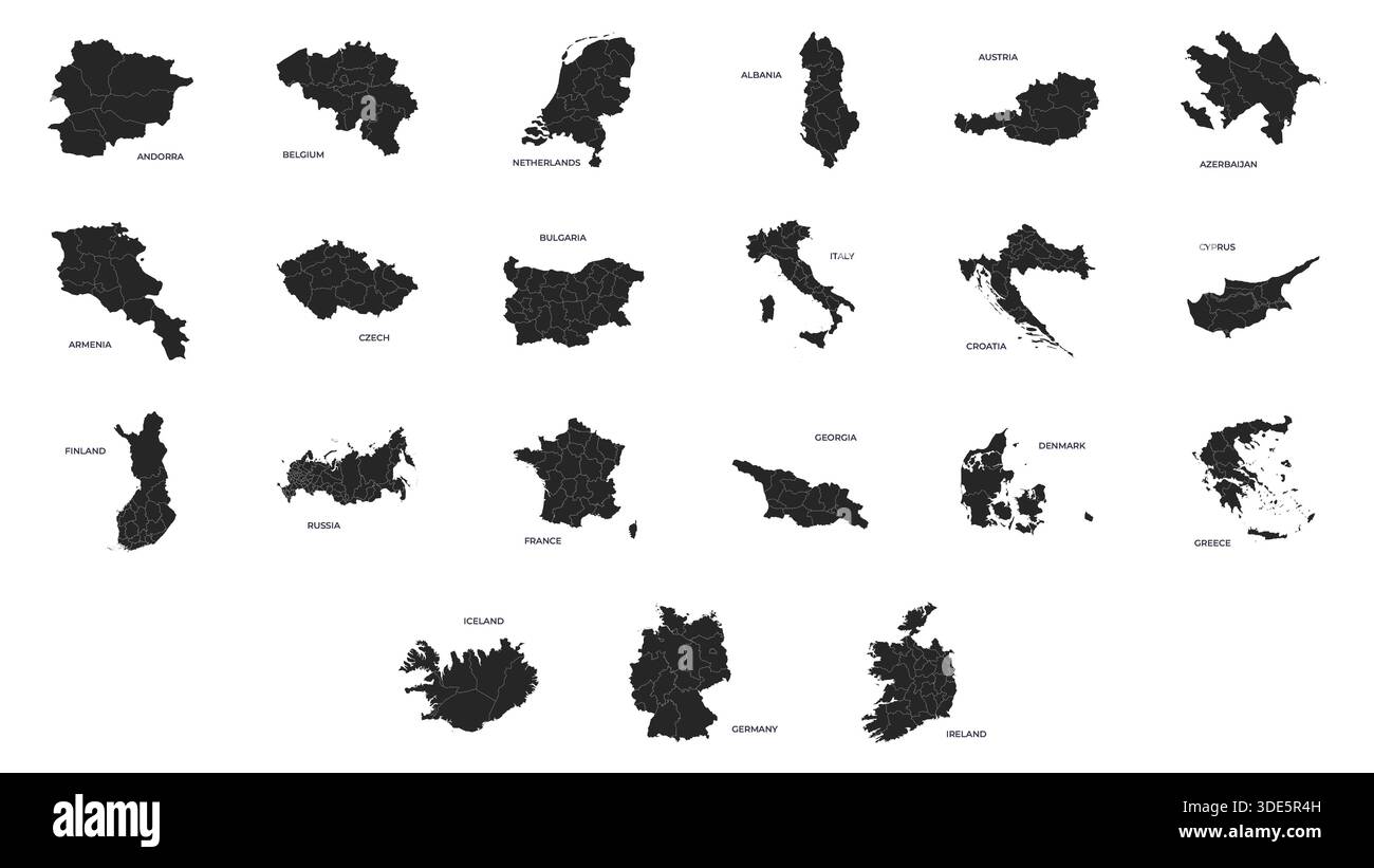 Vector illustration set with simplified maps of Variant Countries Stock Vector
