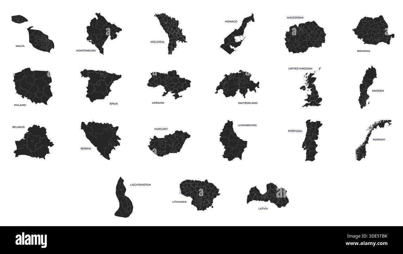 Vector illustration set with simplified maps of Variant Countries Stock Vector